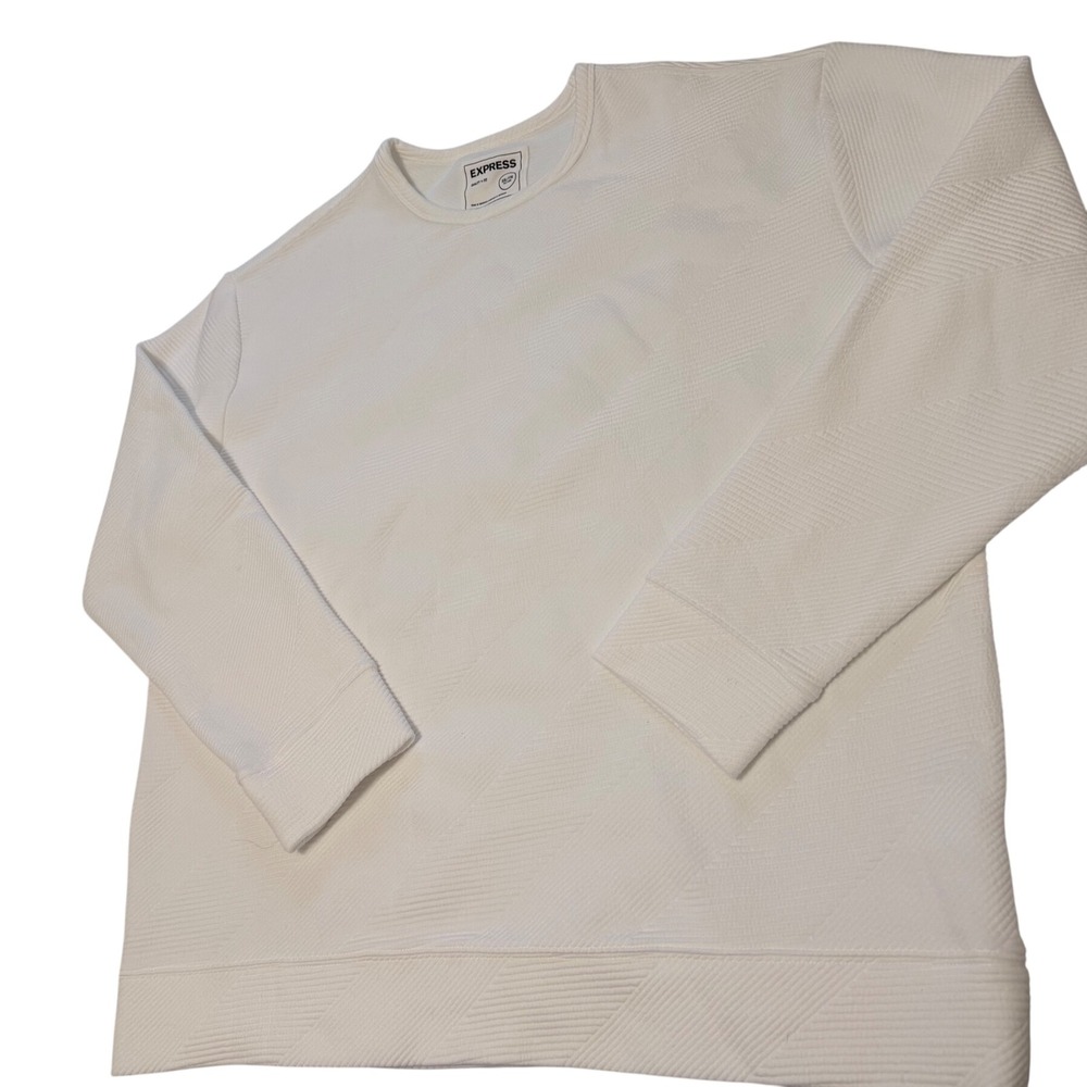 Express Mens Cream Textured Crewneck Sweater Long Sleeve Knit Pullover Top‎ L